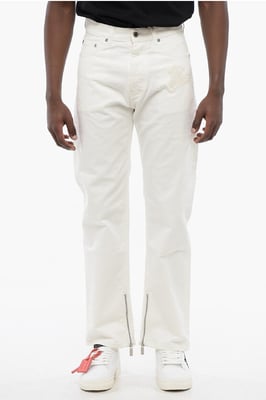 Stretch denim jeans met enkelrits 20 cm in wit