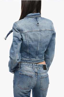 Cropped denim jack met harnasdetail in blauw