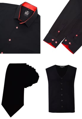 Driedelig pak met overhemd, vest en stropdas