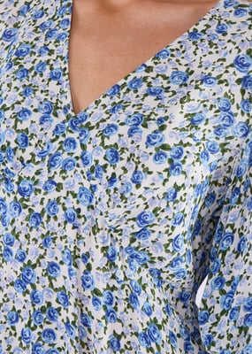 Midi-jurk met blauwe bloemenprint in viscose