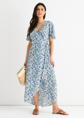 Midi-jurk met blauwe bloemen