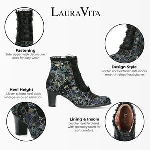 Laura Vita Elcodieo 224 Blauwe Bloemen Dames Gothic Victoriaanse Leren Enkellaarzen met Hak