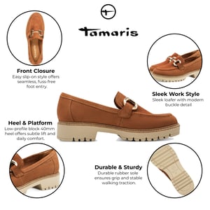 Tamaris Dames Cognac Tan Bruine Leren Loafers Slip-On Platform Schoenen