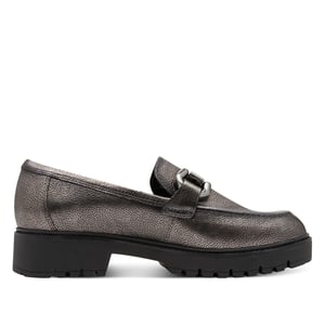 Tamaris Dames Pewter Zilveren Leren Loafers Slip-On Platform Schoenen
