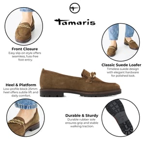 Tamaris Dames Camel Bruine Suède Loafers