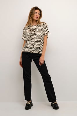 Blouse met korte mouwen Relaxed fit Black_Sand Graphic Dot black