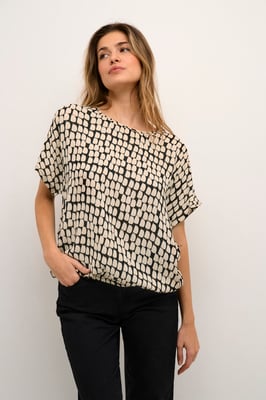 Blouse met korte mouwen Relaxed fit Black_Sand Graphic Dot black