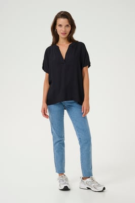 Blouse met korte mouwen Regular fit Black