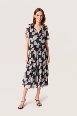 Jersey jurk Feminine Navy Leaf Print multicolour