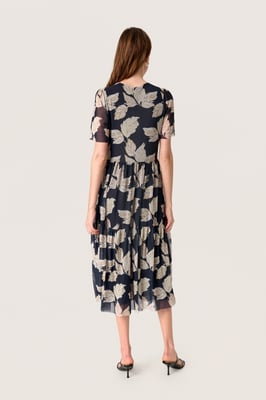 Jersey jurk Feminine Navy Leaf Print multicolour