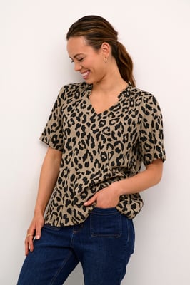 Blouse met korte mouwen Regular fit Brown/Black Animal Print