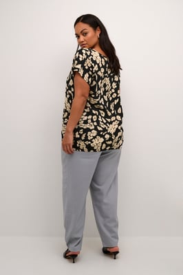 Blouse met korte mouwen Loose fit Black/Sand Leo Print leopard