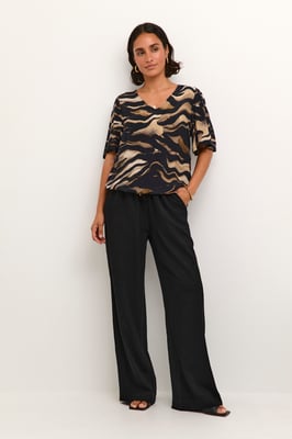 Blouse met korte mouwen Regular fit Black/Brown Tiger Print animal
