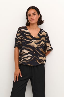 Blouse met korte mouwen Regular fit Black/Brown Tiger Print animal