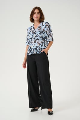 Blouse met korte mouwen A-shape Blue Flower Print floral