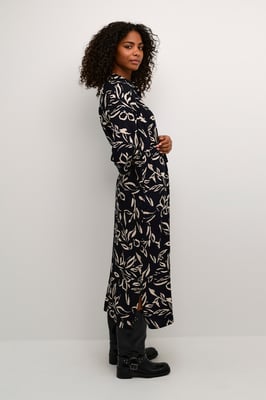 Jurk Loose fit Black/Sand Painted Flower black offwhite