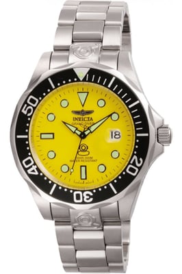 Invicta Grand Diver 3048 Heren Horloge - Automatisch Uurwerk - Roestvrij Staal met Gele Wijzerplaat - 47mm