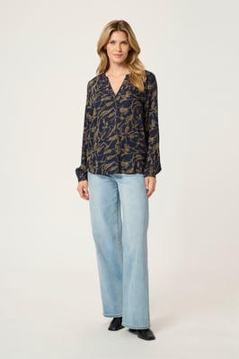 Blouse met lange mouwen Regular fit Brindle/Midnight Doodle Print brown