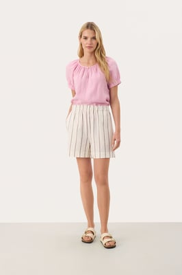 Short Easy fit Eggnog and Brown Stripe brown white