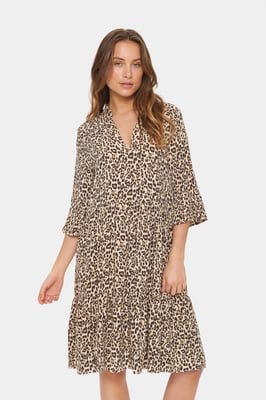 Jurk Casual fit Creme Leopard Strokes animal