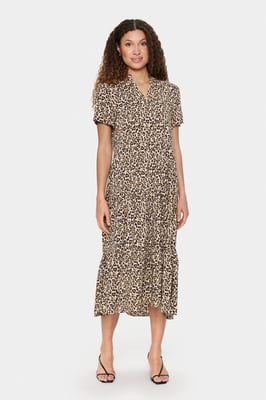 Jurk A-shape Creme Leopard Strokes animal