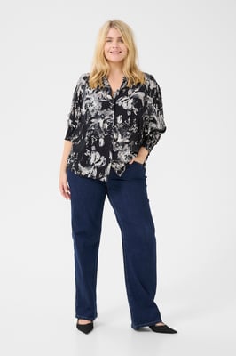 Overhemd met lang mouwen Regular fit Black/White Painted Flower black white