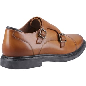 Hush Puppies Kane Leer Mannelijke Tan Dubbele Monk Schoenen