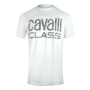 Cavalli Class Opvallend Zebraprint Logo Wit T-shirt