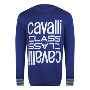 Cavalli Class Bold Multi Logo Irisblauwe Ronde Hals Sweatshirt