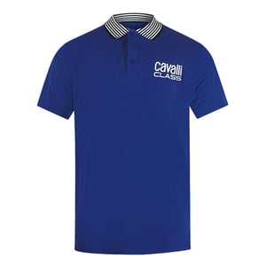 Cavalli Class Gestreepte Kraag Irisblauw Poloshirt