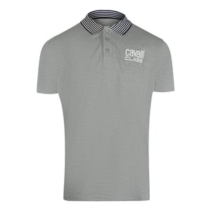 Cavalli Class Gestreepte Kraag Grijs Poloshirt