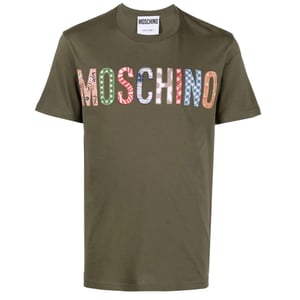 Moschino Bold Geborduurd Veelkleurig Logo Groen T-shirt
