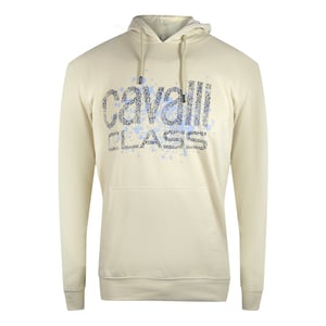 Cavalli Class Gebarsten Gespoten Logo Beige Hoodie