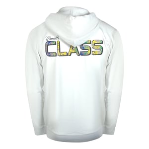 Cavalli Class Opvallende Hoodie Met Bloemenlogo In Off-white Met Rits