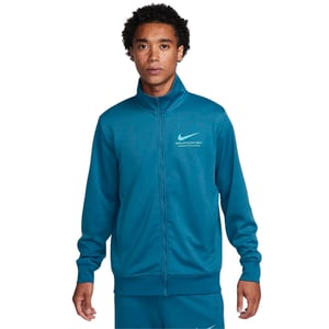 Nike-branding Op De Achterkant Van Een Blauw Trainingsjack Met Rits