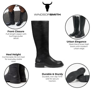 Windsorsmith Dames Zwarte Fuax Leren Kniehoge Laarzen - Zegen