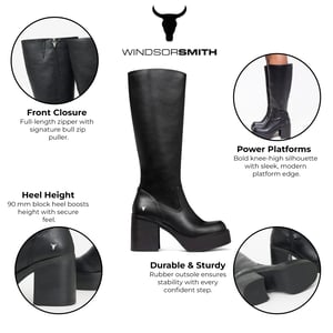 Windsorsmith Dames Zwarte Kunstleren Kniehoge Platform Hak Laarzen - Niche