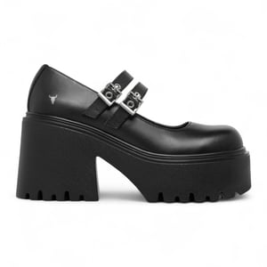 Windsorsmith Dames Zwarte Leren Mary-Jane Hak Schoenen met Dikke Plateauzool - Lessen