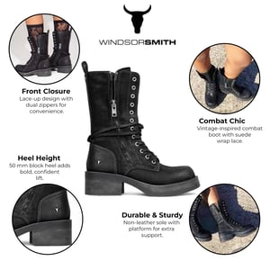 Windsorsmith Dames Zwarte Suède Combat Boots Mid-Calf Veterschoenen Bikerschoenen - Verzamelen