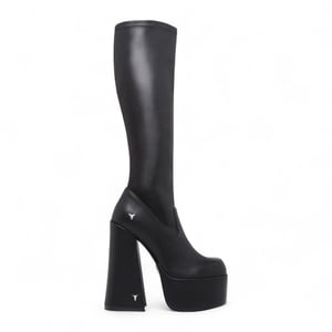 Windsorsmith Dames Zwarte Kniehoge Sokken Platform Goth Hak Laarzen - Survival