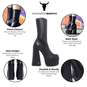 Windsorsmith Dames Zwarte Mid-Calf Sock Platform Goth Hak Laarzen - Saviour