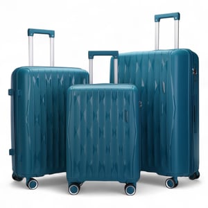 Harde kofferset in blauwgroene kleur, 8 wielen, cabine, TSA-koffer, vakantiereis