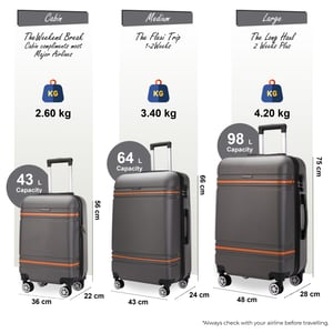 Hardshell Charcoal Black Cabine Kofferset Robuuste ABS Lichtgewicht Bagage Vakantietas