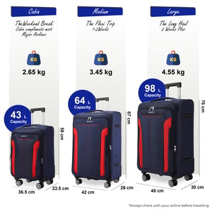 Blauwe uitbreidbare zachte koffer met 8 wielen, reisbagageset, lichte handbagage