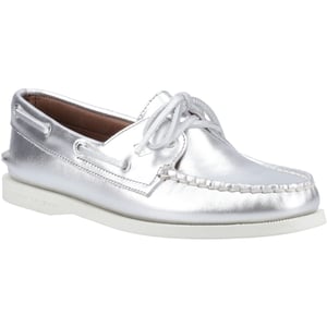 Sperry Authentic 2 Eye Dames Bootschoenen Van Zilver Leer