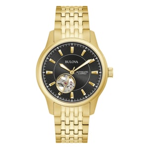 Bulova Open Heart Heren Horloge Goudkleurig 97A168