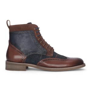 Justin Reess Heren Bruine Leren Marineblauwe Tweed Oxford Schoenen - Teddy