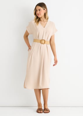 Beige Air Flow oversized jurk met ceintuur