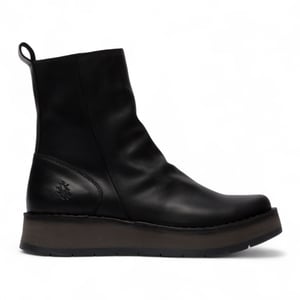 Fly London Dames Zwarte RENO053FLY Leren Enkellaarsjes met Rits en Platform Comfort