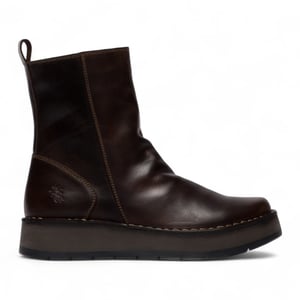 Fly London Dames Donkerbruine RENO053FLY Leren Enkellaarsjes met Rits en Platform Comfort